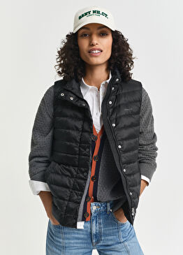 Siyah Kaz Tüyü Dik Yaka Regular Fit Kadın Yelek