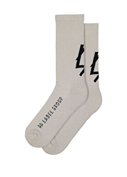 Beyaz Logo Jakarlı Erkek Çorap