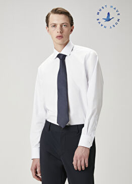 Comfort Fit Non Iron Mavi Beyaz Çizgili Gömlek