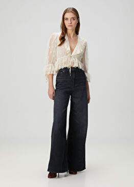 Siyah Wide Leg Jean Pantolon