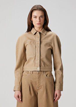 Ovalo Cargo Koyu Bej Crop Denim Ceket