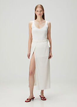 Beyaz Midi Anvelop Etek