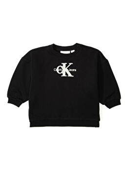 Siyah Logo Nakışlı Kız Çocuk Sweatshirt