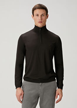 Bordo Yakası Fermuarlı Yün Kazak