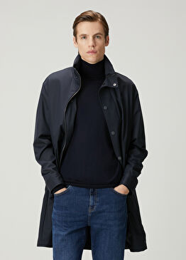 Lacivert Kapüşonlu Kaban