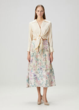 Vera Çiçekli Midi İpek Etek
