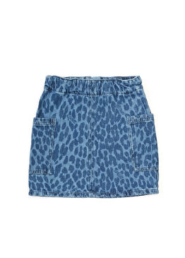 Mavi Leopar Desenli Kız Çocuk Etek