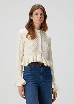 Ekru Fırfırlı Hırka