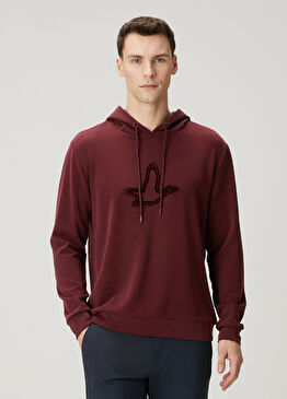 Bordo Kapüşonlu Logolu Sweatshirt