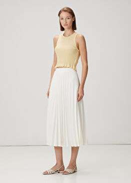 Kırık Beyaz Plisoleil Midi Krep Etek