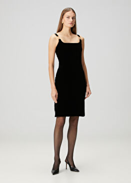 Siyah Mini Kadife Kokteyl Elbise