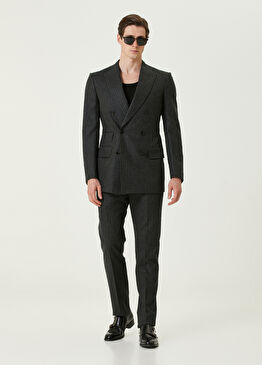 Koyu Gri Çizgili Yün Takım Elbise