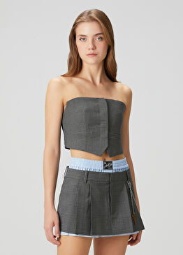 Gri Straplez Yün Büstiyer