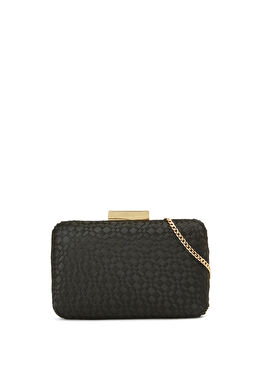 Siyah Kadın Örgü Desenli Kadın Clutch