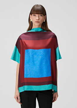 Çok Renkli Desenli İpek Bluz