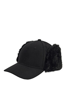 Siyah Shearling Detaylı Erkek Şapka