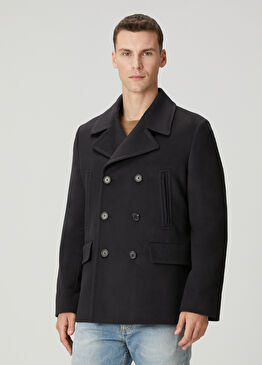 Lacivert Yün Kruvaze Kaban