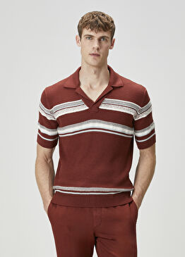 Kiremit Polo Yaka Kısa Kollu Triko