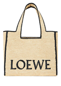 Large Naturel Logo Jakarlı Kadın Rafya Çanta