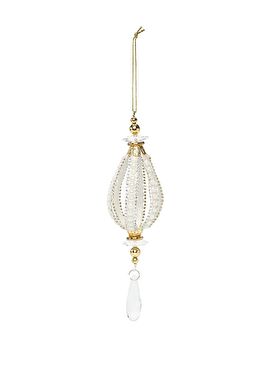 Beyaz Boncuk Detaylı Yılbaşı Süsü