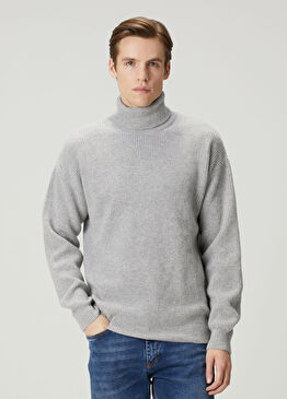 Gri Balıkçı Yaka Yün Kazak