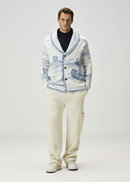 Bej Beli Kordonlu Yün Triko Pantolon