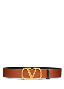 Siyah Taba Çift Taraflı Logolu Erkek Deri Kemer