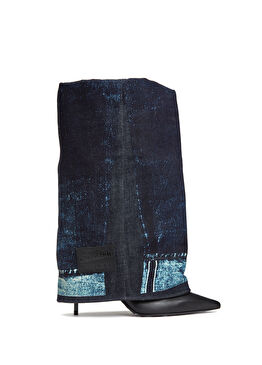 Cuff Over The Knee Lacivert Topuklu Denim Çizme