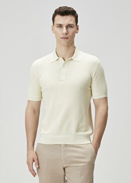 Kırık Beyaz Polo Yaka Kısa Kollu Triko