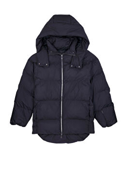 Kapüşonlu Siyah Şişme Kadın Mont