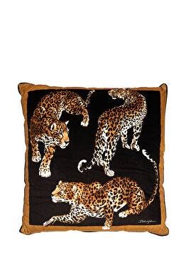 Leopar Desenli 75x75 cm İpek Dekoratif Yastık