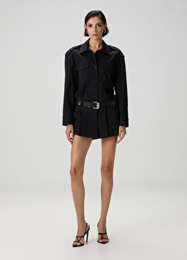 Siyah Pileli Gömlek Tulum