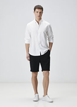 Slim Fit Siyah Parça Boya Diyagonal Chino Şort