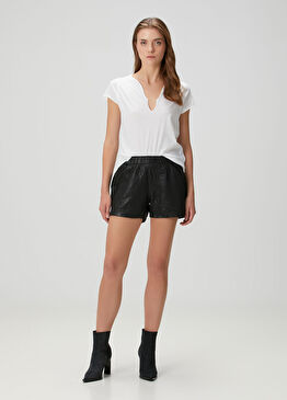 Pax Siyah Deri Şort