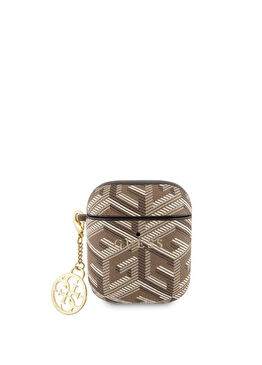 Apple Airpods G Cube Desenli Süs Zincirli Kahverengi 2. Nesil Uyumlu Kılıf
