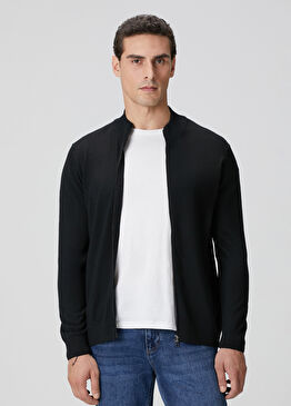 Siyah Yün Karışımlı Triko Hırka