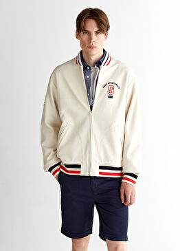 Krem Regular Fit Logolu Hakim Yaka Erkek Ceket