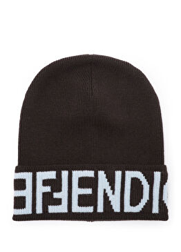 Kahverengi Logo Jakarlı Kadın Yün Bere