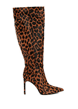 Leopar Desenli Kadın Deri Çizme
