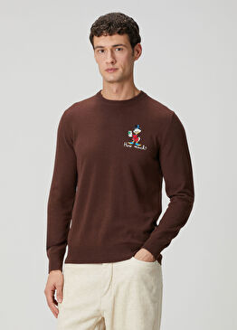 Heron Kahverengi Figür Nakışlı Yün Kazak