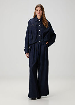 Koyu Mavi Wide Leg Jean Pantolon