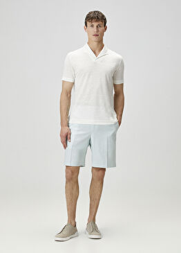 Açık Mavi Keten Bermuda