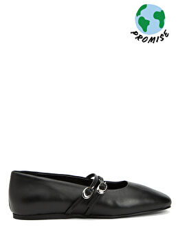 Siyah Amorf Tokalı Deri Babet