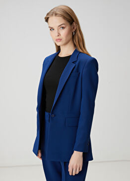 Lacivert Krep Blazer