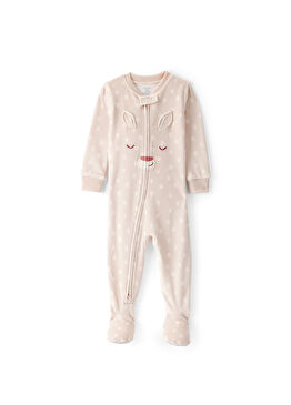 Bej Polar Uzun Kollu Kız Bebek Patikli Tulum