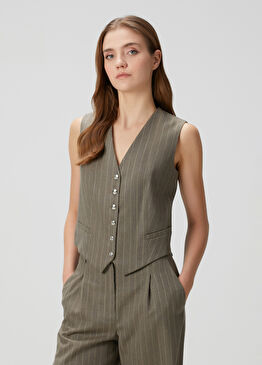 Vizon Simli Çizgili Yün Yelek