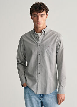 Siyah Çizgili Düğmeli Yaka Regular Fit Uzun Kollu Erkek Gömlek