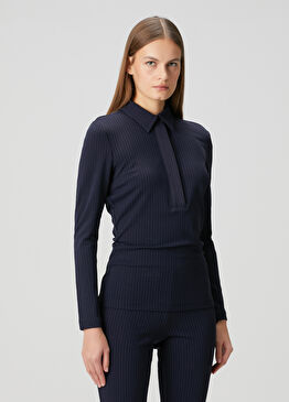 Lauren Lacivert Çizgili Bluz