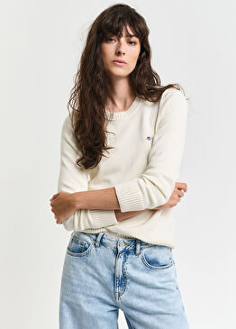 Krem Yuvarlak Yaka Regular Fit Kadın Kazak