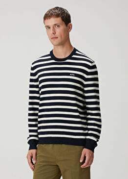 Matthias Siyah Beyaz Çizgili Yün Triko